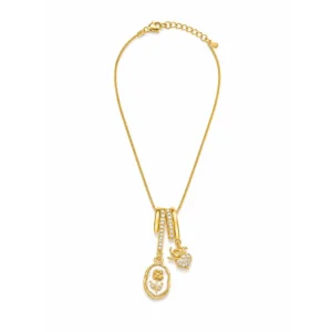 Gold Plated Rose Charm Pendant Necklace for Girls & Women
